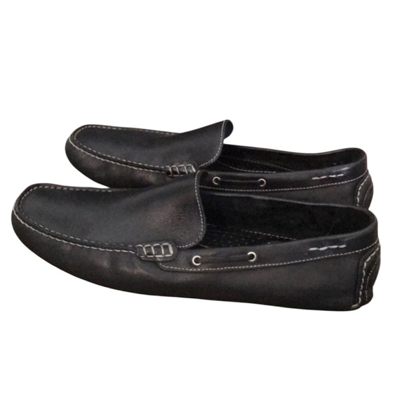 authentic Vía Spiga men\'s designer black leather loafers drivers sz 11